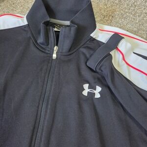 Under Armour Mens XL Full Zip Track Jacket Black White Red Stripe Athletic Sport